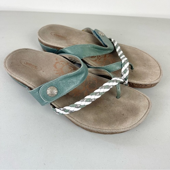 Aetrex Lena Sandals Teal Leather Slide Flip Flops Women's Size 8 Arch Support - Picture 1 of 8